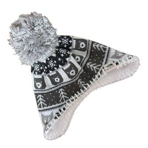 The North Face Infant Beanie Hat 0–6 Months Gray Pom Pom Fleece Lined Winter GUC